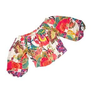 RACHEL ZOE Off Shoulder Boho Floral Print Cropped Blouse Top Women's M bright